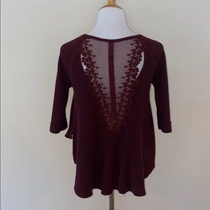 Free People Burgundy Lace-Back Thermal Top